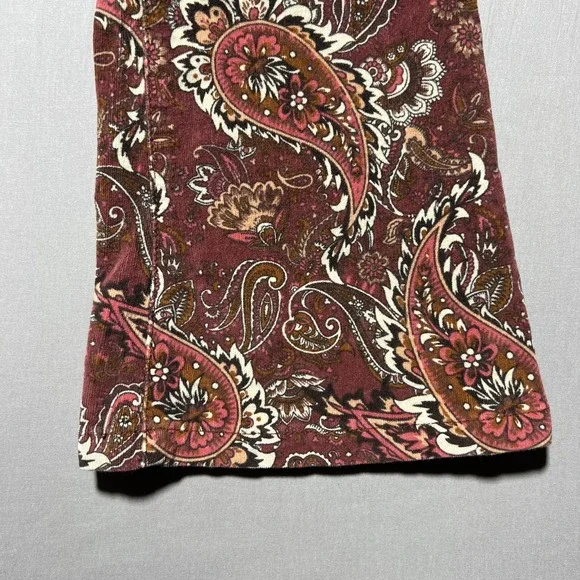 Sterling & Stitch‎ Flare Pants Womens 27x32.5 Brown Paisley Corduroy Boho Retro - Picture 5 of 16